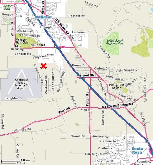 Take Highway 101 North from Santa Rosa about 5 miles to the Airport off ramp. Follow Airport Blvd. west about 1.4 miles to Skylane Blvd. Turn right on Skylane and the office is located about 0.4 miles on the right