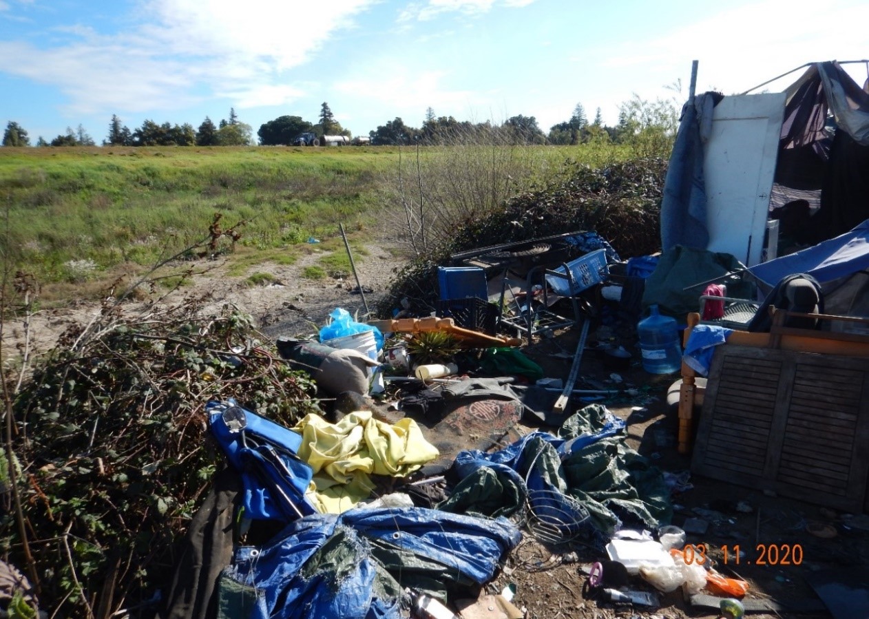 image of a homeless encampment with a field in the background