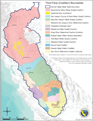 California map showing third-party (coalition) boundaries within the Central Valley Region