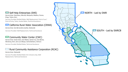 map of current organizations providing drought response and technical assistance by county