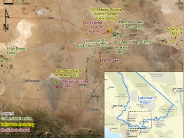 map showing active, closing, closed dairies in Region 6.