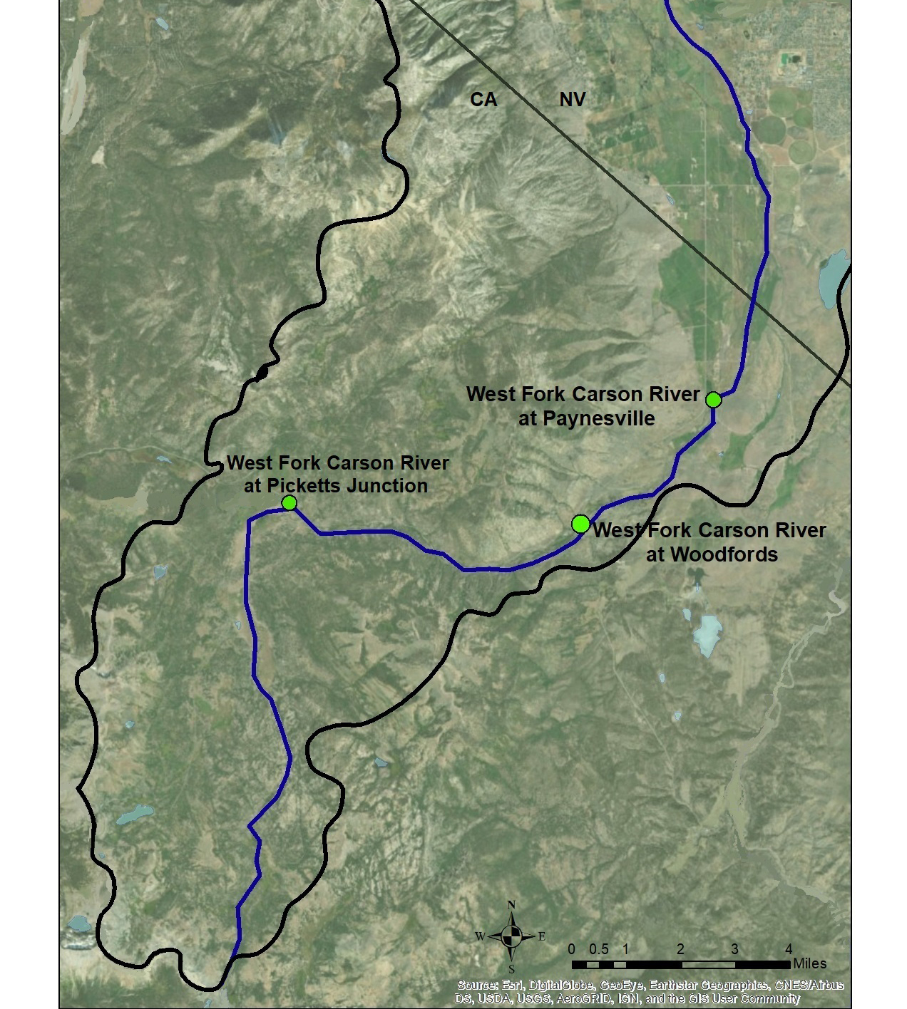 Stream reaches impacted by fecal bacteria, Bishop Creek