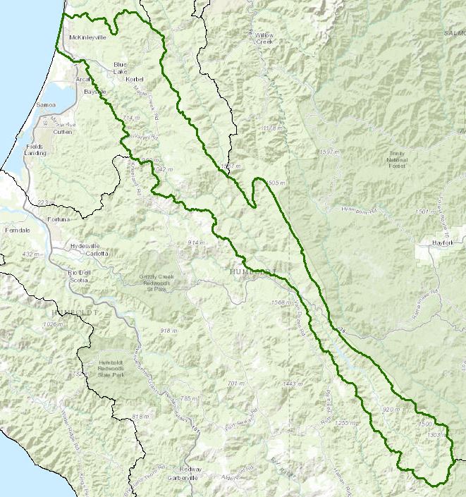 map showing the area of Mad River watershed.