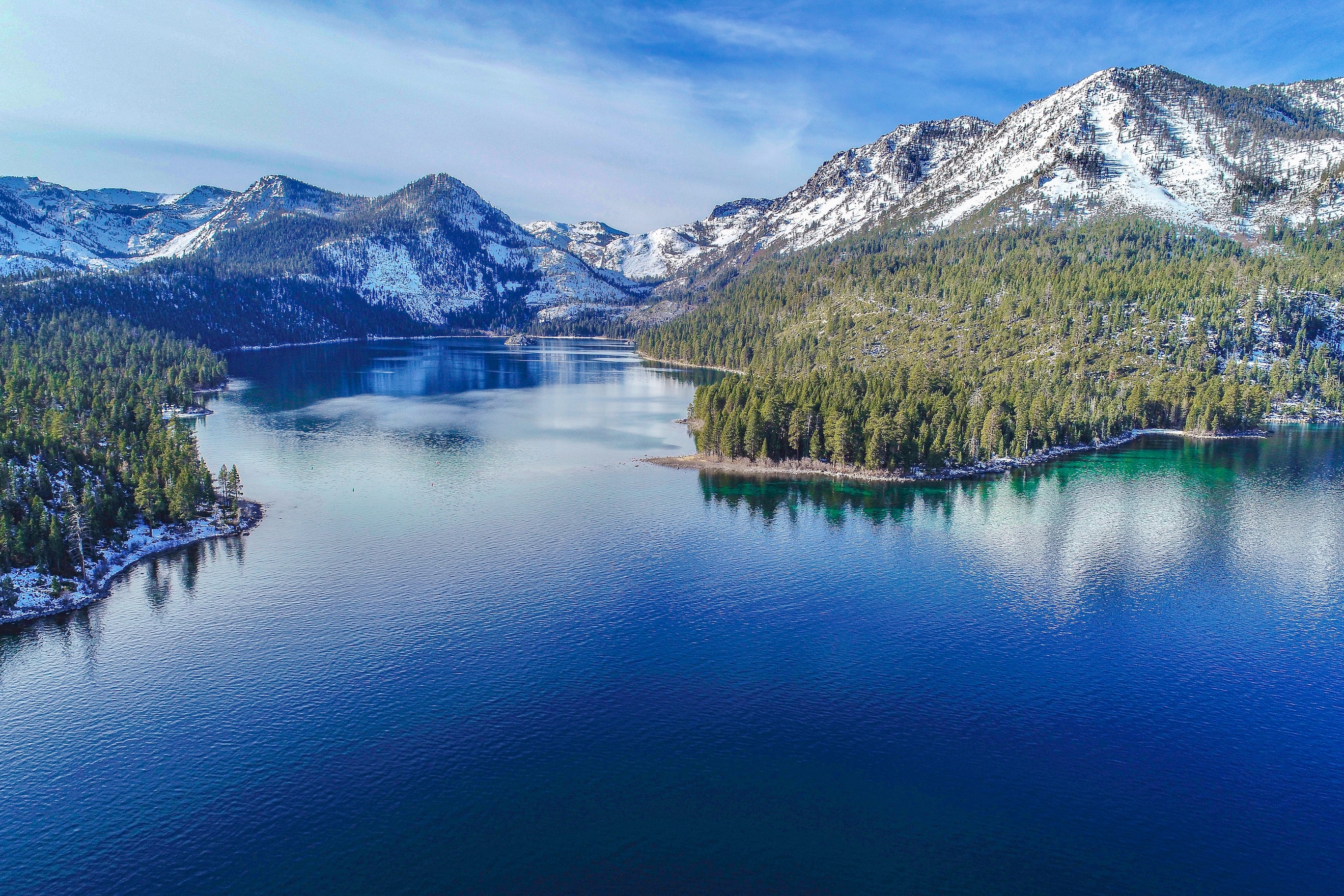 Emerald Bay and the Sierra Nevada mountains glistening following a snow shower. Credit: University of California, Davis