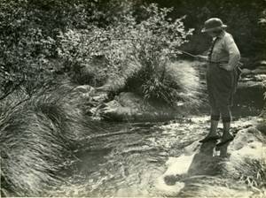 Fisherwoman in Lagunitas Creek in 1922.