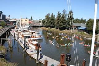 Photo of people boating near a marina on the Petaluma River