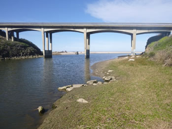 photo of San Gregorio Creek at the bottom of the watershed at the Highway 1 Bridge