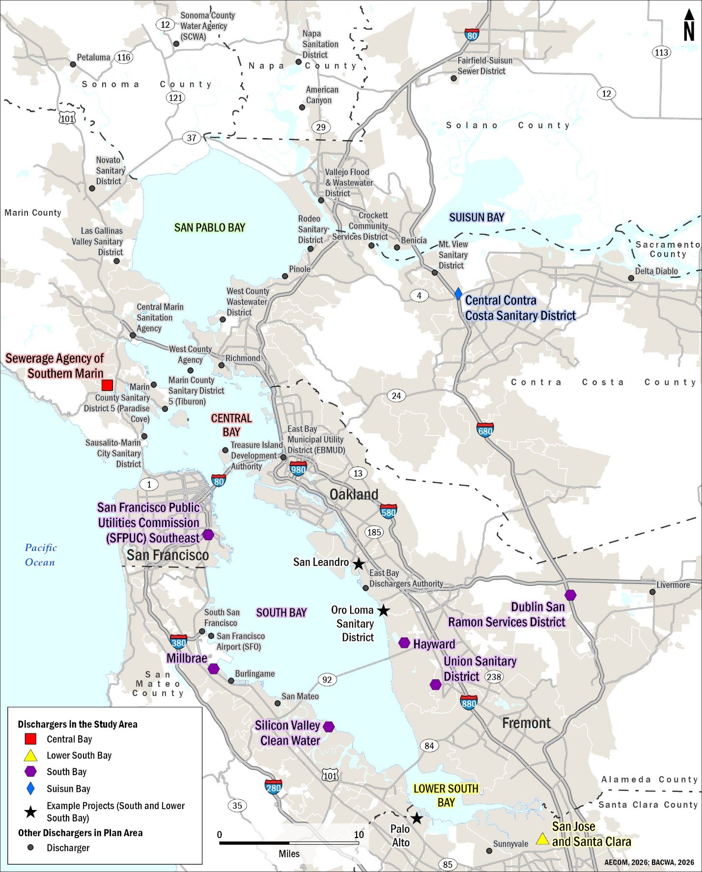 Map of San Francisco Bay showing extent of project area