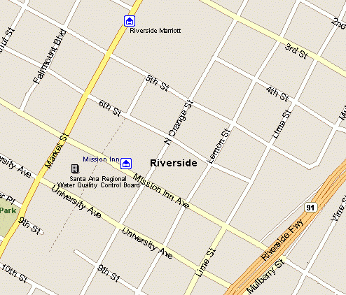 Map depicting the location of the Santa Ana Regional Board Office