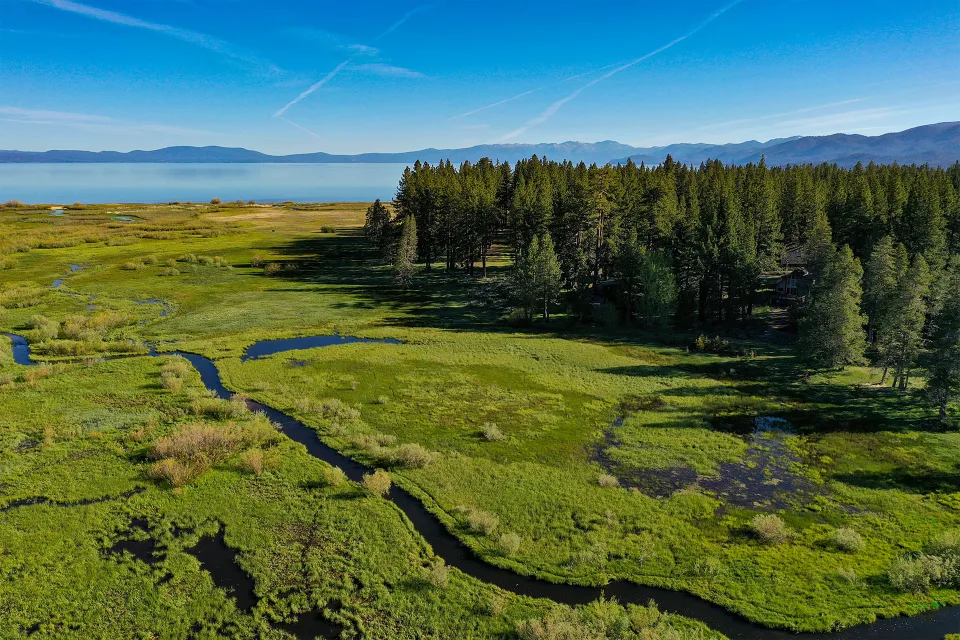 Aerial photo of a marsh near South Lake Tahoe