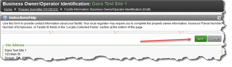 Screenshot of Business Owner/Operator Identification