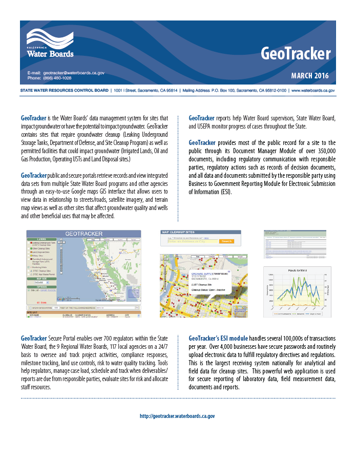 Cover of GeoTracker Fact Sheet