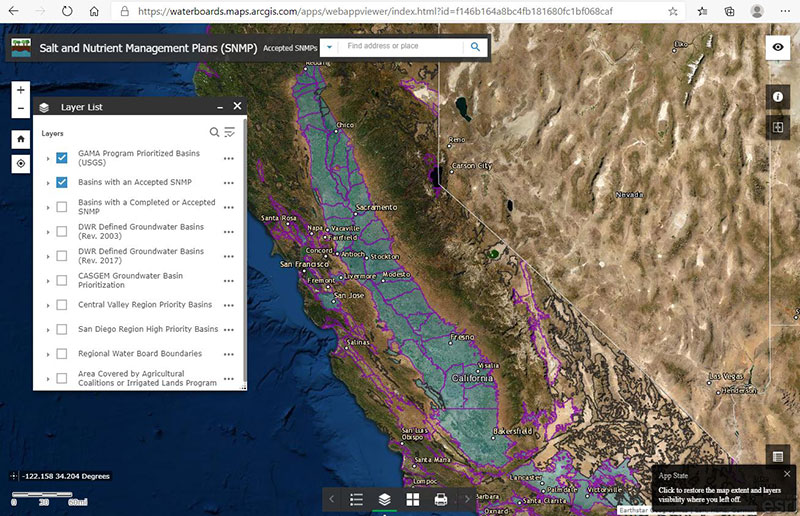 California salt and nutrients map