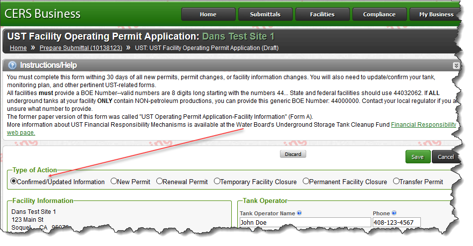 Screenshot of checking the ‘Confirmed/Updated Information’ button and selecting ‘Save’