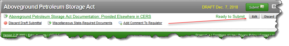 Screenshot of selecting the ‘Edit’ button if you have submitted an APSA submittal in the past