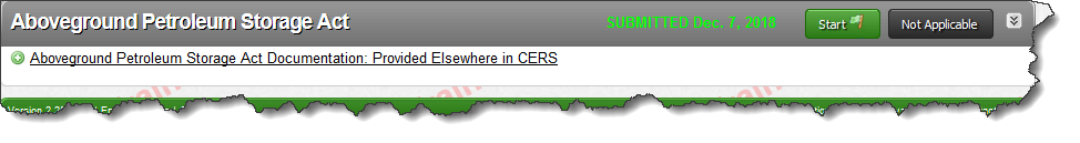 Screenshot of clicking the start button on Aboveground Petroleum Storage Act
