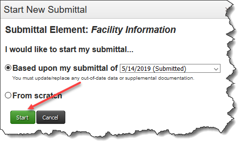 Screenshot of Note that the previous submittal date should be today’s date