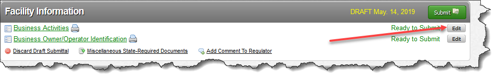 Screenshot of Business Activities