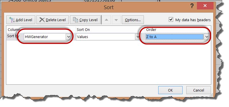 Screenshot of setting the order from Z to A 