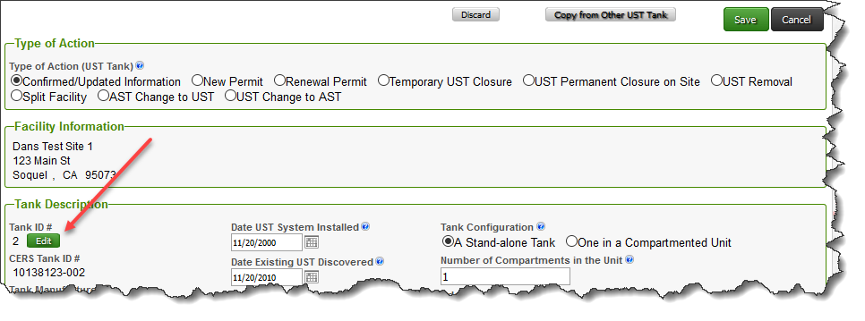 Screenshot of UST Submittal Element in CERS showing it set to ‘applicable’ or ‘always applicable’