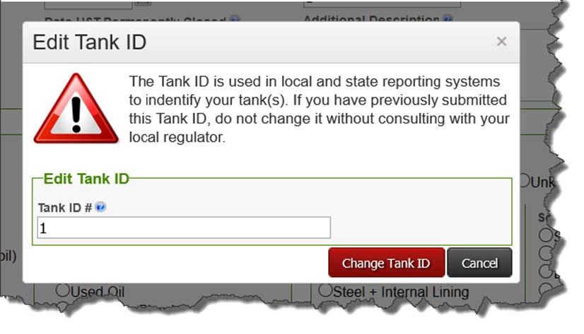 Screenshot of editing a tank ID