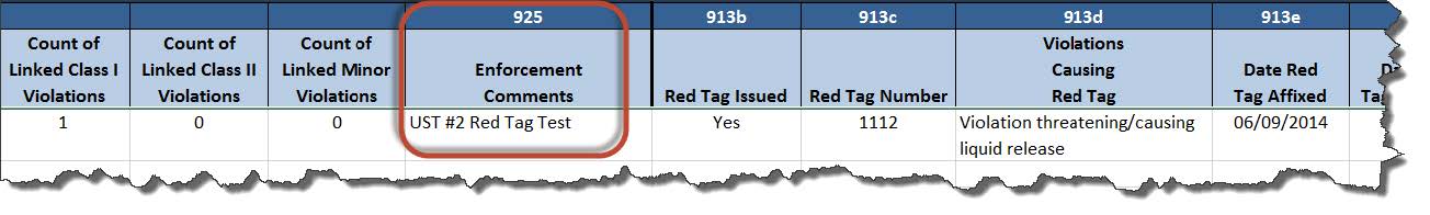 Depicts location on spreadsheat where to confirm 'Red Tag' information.