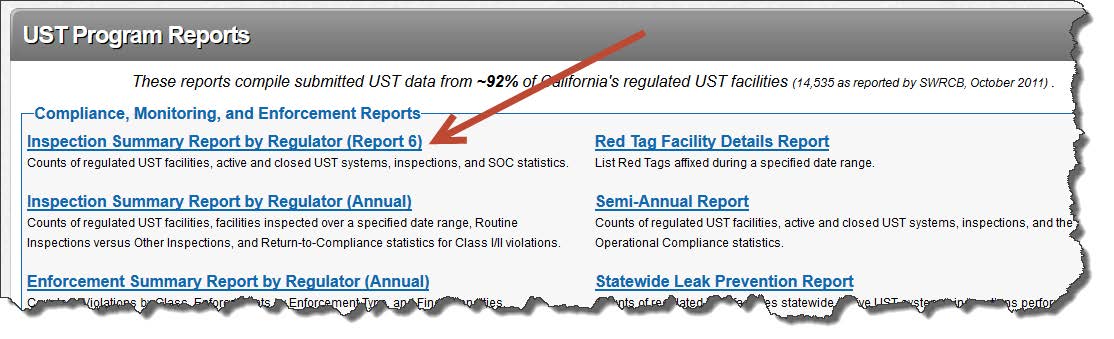 Screenshot of how to run Report 6 ‘Inspection Summary Report by Regulator (Report 6)