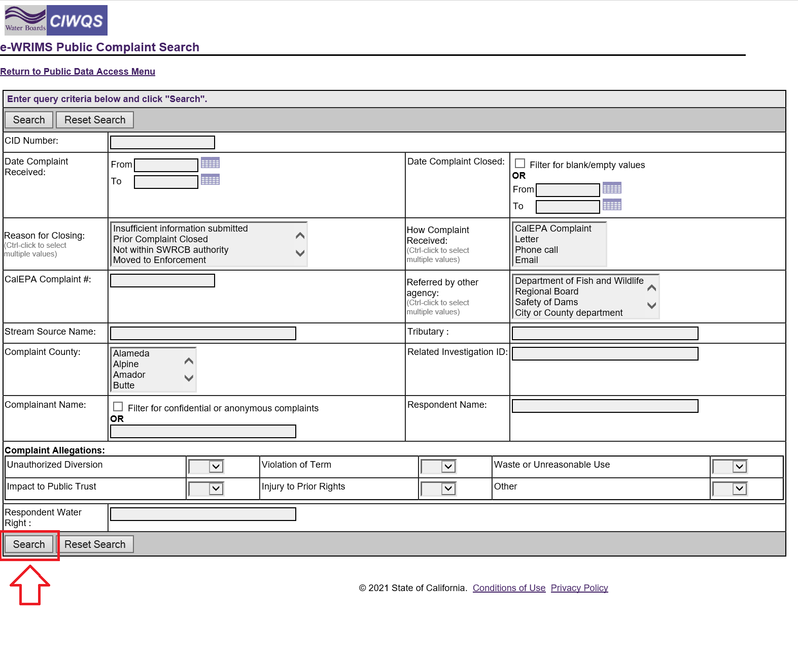 e-WRIMS - Public Data Access Menu